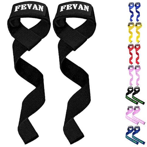 FEVAN Straps Gym, Levantamiento de Pesas, Correas Levantamiento de Pesas, Powerlifting, Agarraderas Gimnasio, Peso Muerto - Lifting Straps - Mujeres y Hombres (Negro)