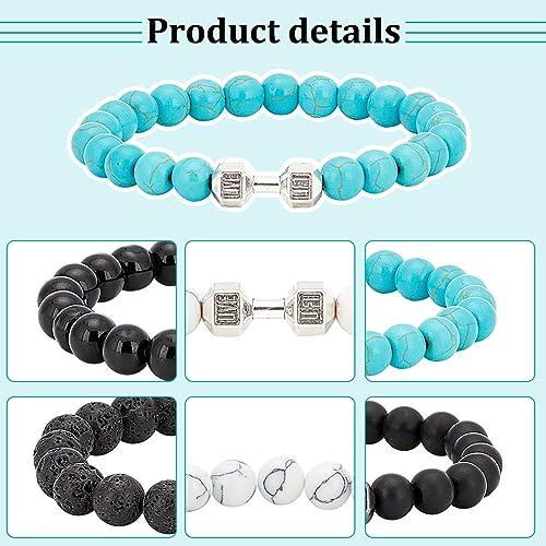 FIBLOOM Juego de 5 pulseras de mancuernas negras para levantamiento de pesas, pulseras de piedra volcánica natural, pulseras de cuentas para la ansiedad, joyería de fitness, regalos para hombres y