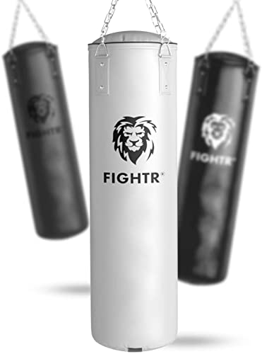 FIGHTR® Saco de Boxeo Premium - Gran Comodidad de golpeo y Muy Robusto | Saco de Boxeo Colgante sin Relleno/con Relleno 120x35cm Incl. Cadena Pesada para Boxeo, Artes Marciales, MMA