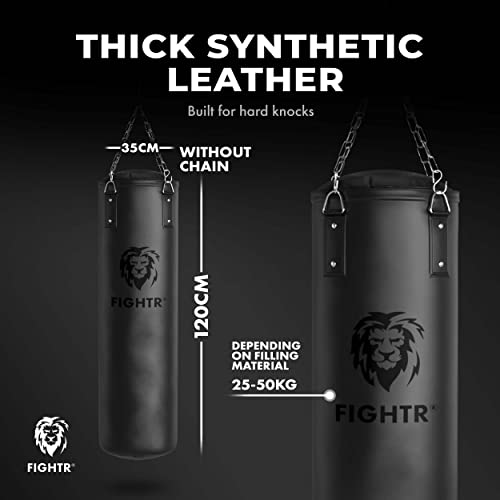 FIGHTR® Saco de Boxeo Relleno/sin Relleno, Extremadamente Resistente y Duradero, Incluye Cadena de Acero de 4 Puntos para Boxeo, Kickboxing, MMA, Muay Thai y Otras Artes Marciales