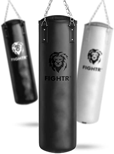 FIGHTR® Saco de Boxeo Relleno/sin Relleno, Extremadamente Resistente y Duradero, Incluye Cadena de Acero de 4 Puntos para Boxeo, Kickboxing, MMA, Muay Thai y Otras Artes Marciales