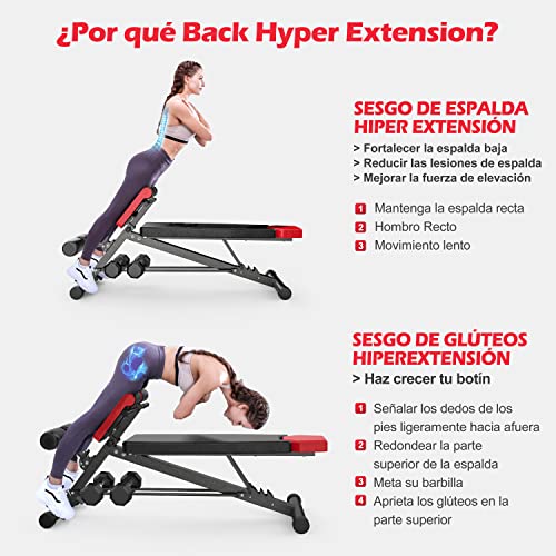 Finer Form Banco de pesas multifuncional Finer Form: ajustable para levantamiento de pesas, extensiones de espalda y abdominales. Úselo como silla romana, banco plano o en cuclillas