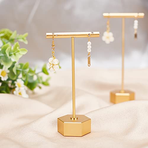 FINGERINSPIRE - Soporte de aleación de aluminio, 2 unidades, para barra para minorista, Show, Tabletop for Women【Gold-Hexagon Base 2 Heights 11,6 cm y 13,6 cm】