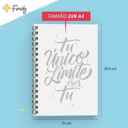 Finoly Cuaderno Lettering Adultos - Libro Lettering y Caligrafía para Colorear a Mano - Cuaderno Caligrafía y Lettering Principiantes - Tamaño A4 - Papel Premium