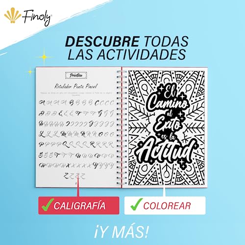 Finoly Cuaderno Lettering Adultos - Libro Lettering y Caligrafía para Colorear a Mano - Cuaderno Caligrafía y Lettering Principiantes - Tamaño A4 - Papel Premium