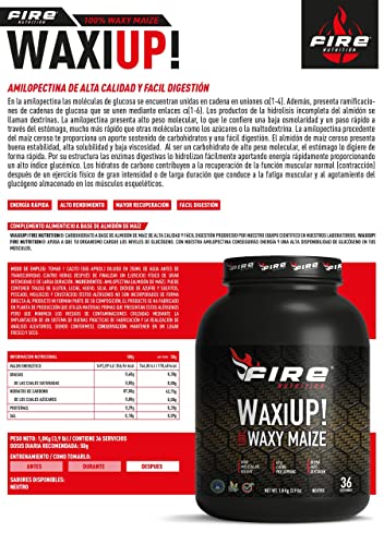 Fire Nutrition WaxiUp 100% Waxy Maize 3,9lb (1,8 Kg) Neutro, Amilopectina, Amylopectin, Almidón de Maíz, Carbohidratos