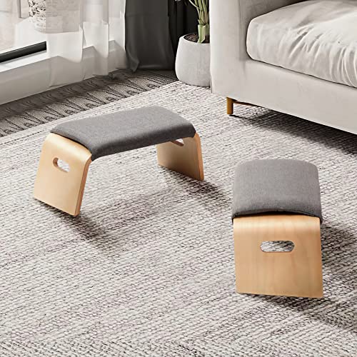 FirFurd 2 Bancos de Meditación, Sillas de Pilates, Taburete de Yoga, de Madera de Abedul, con Cojín Extraíble, Asiento Inclinado, Asiento de Rodillas, 52x23x18-20 cm