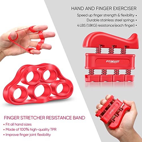 FitBeast Hand Grip para Antebrazo Ejercitar – Paquete de 5 Piezas, Fortalecedor de Agarre de Manos Ajustables, Ejercitador de Manos, para Estirar Los Dedos, Anillo para Entrenar y Pelota Anti Estrés