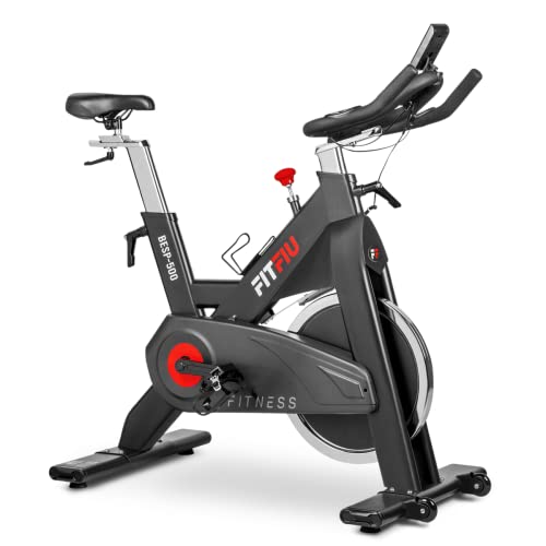 FITFIU Fitness BESP-500 - Bicicleta Indoor con resistencia regulable con disco inercia 24kg, Bici entrenamiento Fitness con sillín ajustable, Pulsómetro y pantalla LCD