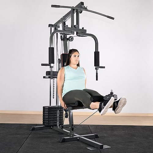 Fitfiu Fitness GYM-100 - Máquina multiestación Musculación para Entrenamiento Gimnasio con Pesas Fitness, Estación de Mariposa, Ejercicios Remo, Hombros, Espalda, Bíceps, Tríceps, Cuadríceps, Piernas