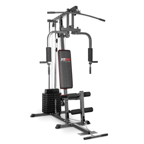 Fitfiu Fitness GYM-100 - Máquina multiestación Musculación para Entrenamiento Gimnasio con Pesas Fitness, Estación de Mariposa, Ejercicios Remo, Hombros, Espalda, Bíceps, Tríceps, Cuadríceps, Piernas