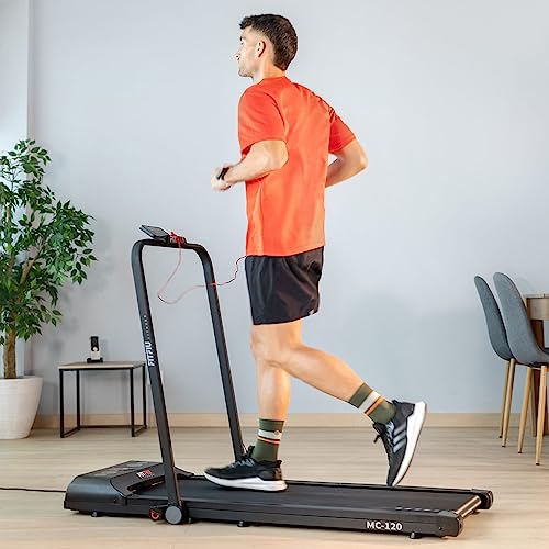 Fitfiu Fitness MC-120 - Cinta de Correr Plegable de Velocidad Ajustable hasta 10km/h, Superficie Carrera 40x110cm,con Pantalla LED, pulsómetro y Pantalla LCD y conectividad con KINOMAP