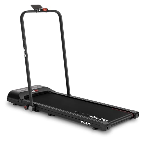 Fitfiu Fitness MC-120 - Cinta de Correr Plegable de Velocidad Ajustable hasta 10km/h, Superficie Carrera 40x110cm,con Pantalla LED, pulsómetro y Pantalla LCD y conectividad con KINOMAP