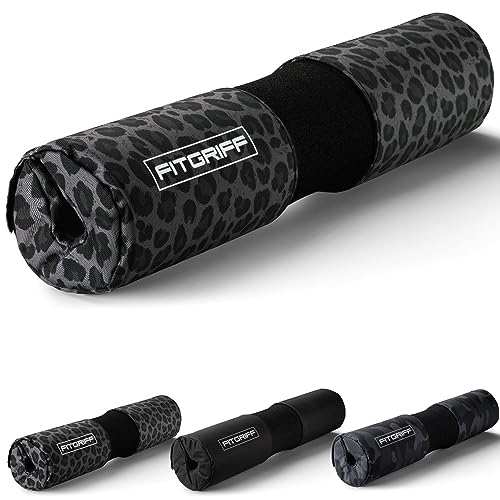 Fitgriff® Almohadilla Barra Gimnasio con Funda, Protector Acolchado de Hip Thrust y Sentadillas para Cuello, Barbell Pad Squat - Accesorios para Gym (Leopard)