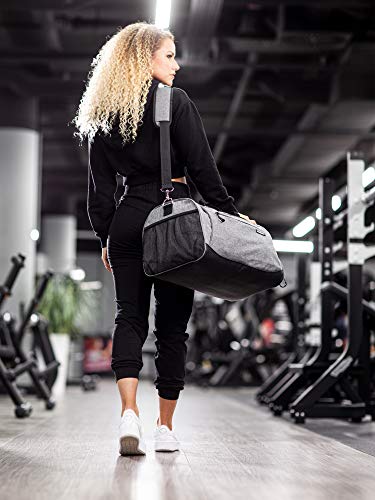 Fitgriff® Bolsa Deporte Gimnasio, de Fitness, Hombre y Mujer, Gym - Bolsa de Viaje Macuto con Zapato y Compartimento Húmedo (Grey, Medium)