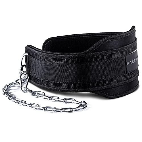 Fitgriff® Cinturon Lastre Dominadas Pesas con 2 Mosquetones - Cinturón de Halterofilia, Gym, Powerlifting, Gimnasio, Weightlifting - Dip Belt - Hombre y Mujer (Negro, Talla única)