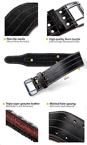 Fitgriff® Cinturon Lumbar Crossfit Cuero - Cinturón para Gimnasio, Powerlifting, Gym, Lastre, Halterofilia, Levantamiento Pesas - Mujer y Hombre - Leather Weightlifting Belt (Black, L)