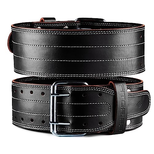 Fitgriff® Cinturon Lumbar Crossfit Cuero - Cinturón para Gimnasio, Powerlifting, Gym, Lastre, Halterofilia, Levantamiento Pesas - Mujer y Hombre - Leather Weightlifting Belt (Black, L)