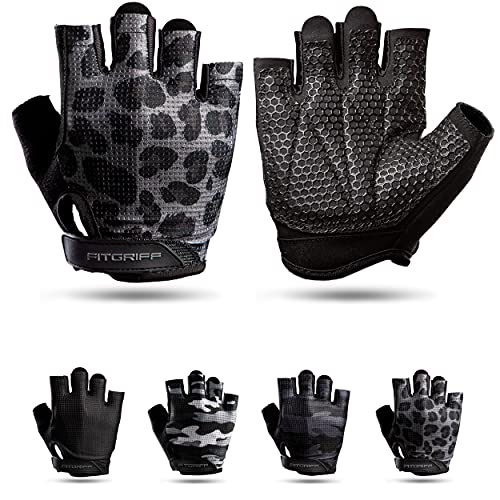 Fitgriff® Guantes de Gimnasio V3 - Hombre y Mujer - para Gym, Fitness, Deporte, Entrenamiento, Powerlifting, Levantamiento de Pesas - Antideslizante - Workout Gloves (Leopard, Size 6)