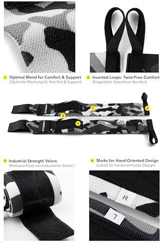 Fitgriff® Muñequeras Gym + Straps Powerlifting (Set), Levantamiento de Pesas + Wrist Wraps, Deportivas, Musculación, Gimnasio - Mujeres y Hombres (Camo)