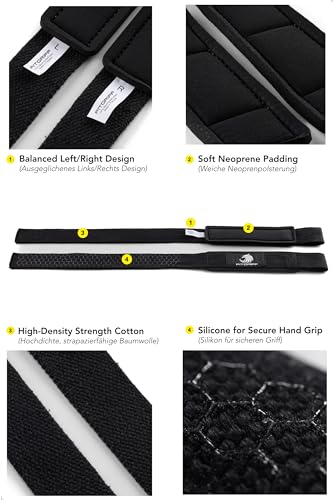 Fitgriff® Straps Gym, Correas Levantamiento de Pesas, Powerlifting, Agarraderas Gimnasio - Lifting Straps - Mujeres y Hombres (Estándar (más de 16cm muñeca), Original Black (Silicone))