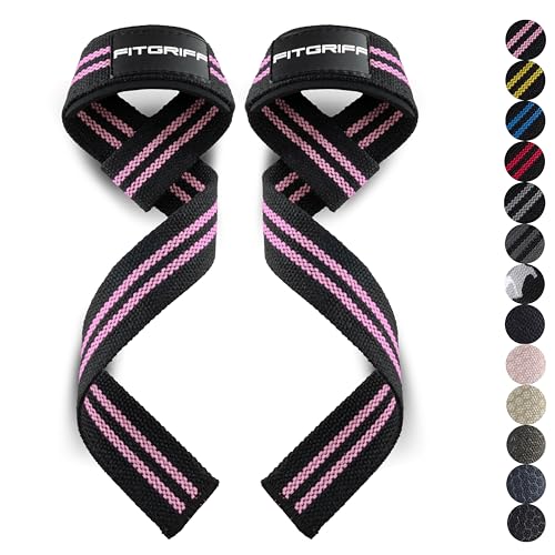 Fitgriff® Straps Gym, Correas Levantamiento de Pesas, Powerlifting, Agarraderas Gimnasio - Lifting Straps - Mujeres y Hombres (Estándar (más de 16cm muñeca), Black/Pink)