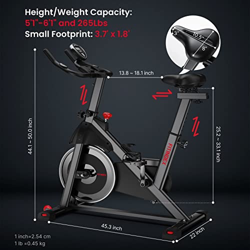 FITINDEX Bicicleta de Ejercicio Magnética para Interior, Bicicleta Estática para el Hogar, Bicicleta Giratoria con Cinturón Silencioso con Volante de Inercia de 40 Libras, Asiento Cómodo, Monitor LCD