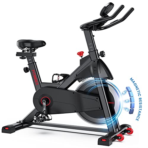 FITINDEX Bicicleta de Ejercicio Magnética para Interior, Bicicleta Estática para el Hogar, Bicicleta Giratoria con Cinturón Silencioso con Volante de Inercia de 40 Libras, Asiento Cómodo, Monitor LCD