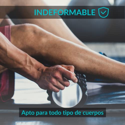 Fitness Foam Roller - Rodillo Espuma Para Masaje o Dolor Muscular. Color negro, Incluye bandas De Resistencia para musculacion, Rollo Masajeador Espalda, Piernas.