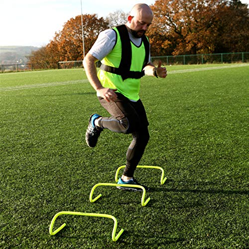 Fitness Health Vallas de entrenamiento de velocidad/agilidad de 6 pulgadas, obstáculos de entrenamiento de fútbol, equipo de entrenamiento de velocidad para fútbol, equipo deportivo de entrenamiento (negro y neón, juego de 6)