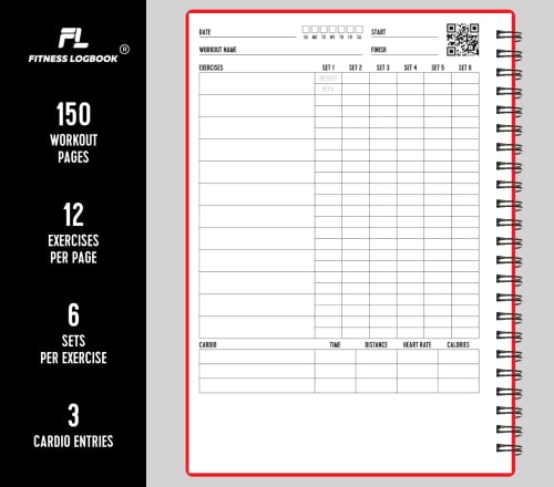 Fitness Logbook – Track 150 entrenamientos – Papel grueso, cubierta de polietileno – A5 6 x 8 pulgadas – Diario de entrenamiento sin fecha, libro de registro de planificador para rastrear la pérdida