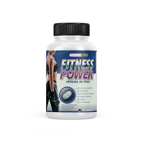 Fitness Power | Quemagrasas | Potente adelgazante | Efecto termogénico | Garcinia Cambogia, Extracto de Frambuesa, Café Verde y Mango Africano | Sabor café | 60 comprimidos masticables