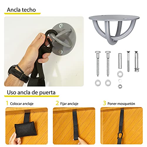 Fitness Profit compatible con Trx - kit deporte, ejercicio y gimnasio en casa, set entrenamiento en suspension con anclaje puerta, anclaje de pared con tornillos, comba, botellin termico.