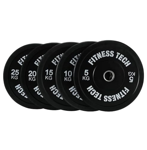 Fitness Tech - Disco Bumper Plate - Pesas Olímpicas Estándar y Halterofilia - Levantamiento de Pesas - Alta Resistencia - 20 kg Unidad