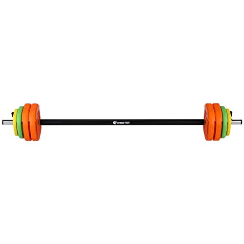 Fitness Tech - Set Completo de Pesas y Barra - Body Pump - Entrenamiento Funcional - Definición, Musculación y Entrenamiento (20KG)