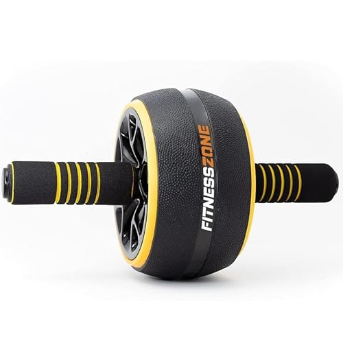 FitnessZone - Rueda Abdominal AB Wheel Roller - Amarillo y Negro - Rodillo Abdominales - Portátil y Liviano - para Core Fuerte y Estable - Gimnasio en Casa - Fitness y Ejercicio - Múltiples Usos