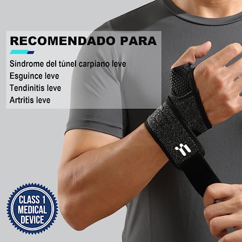 Fitomo 2 x Muñequera Tendinitis Muñeca con Apertura del Pulgar Suave para Túnel Carpiano Esguince Artritis Leve, Muñequera Metacarpiana Adjustable para Deportes Trabajos Gym Dormir