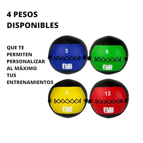 FIURI Balón Medicinal, Crossfit Ball, Wall Ball, Entrenamiento Funcional de Fuerza y Velocidad, Crossfit, Balón de Crossfit, Entrenamiento Alta Intensidad, Pelota Medicinal, 3kg, 6kg, 9kg y 12kg