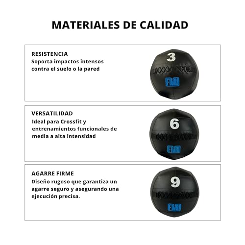 FIURI Balón Medicinal, Crossfit Ball, Wall Ball, Entrenamiento Funcional de Fuerza y Velocidad, Crossfit, Balón de Crossfit, Entrenamiento Alta Intensidad, Pelota Medicinal, 3kg, 6kg, 9kg y 12kg