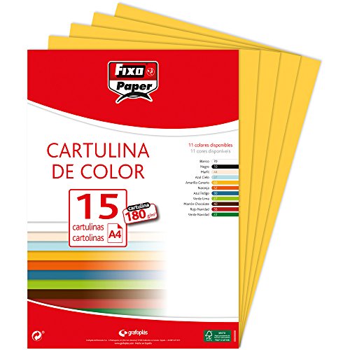 Fixo Paper 11110660 - Pack de 15 cartulinas amarillas, A4, 180g/m²