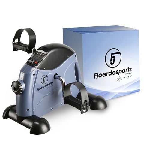 Fjoerdesports Mini Bicicleta estática 2 en 1 con Pantalla de Entrenamiento, Entrenador en casa, Varios Niveles de Resistencia, Entrenamiento de Resistencia (41 x 40 x 30,6 cm) (Gris/Azul)