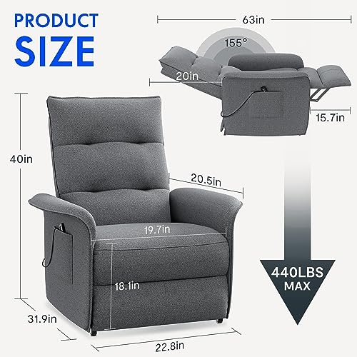 FLEXISPOT Sillón de Relax Eléctrico con Respaldo Ajustable, Reclinable de 105° a 155°, Sillón Reclinable, Sillón Relax Ergonómico Sillón para Dormitorio, Salón y Cine en casa (Gris Oscuro)