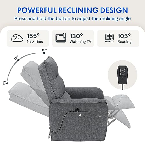 FLEXISPOT Sillón de Relax Eléctrico con Respaldo Ajustable, Reclinable de 105° a 155°, Sillón Reclinable, Sillón Relax Ergonómico Sillón para Dormitorio, Salón y Cine en casa (Gris Oscuro)