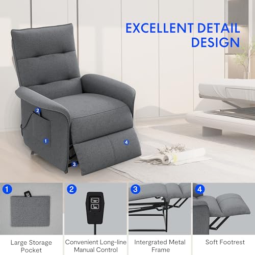 FLEXISPOT Sillón de Relax Eléctrico con Respaldo Ajustable, Reclinable de 105° a 155°, Sillón Reclinable, Sillón Relax Ergonómico Sillón para Dormitorio, Salón y Cine en casa (Gris Oscuro)