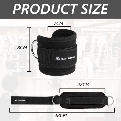 flintronic 2 PCS Tobillera para Polea, Tobillera para Polea de Velcro, Accesorios para Gym con Doble Anilla en D Correa para Tonificar Músculos, Entrenar Piernas y Glúteos - Negro