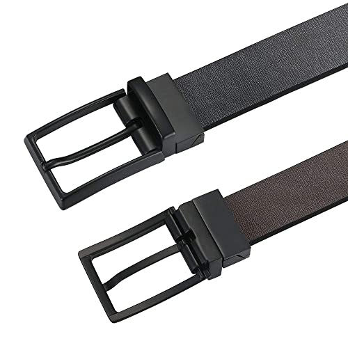 flintronic Cinturón Cuero Hombre, 130cm Cinturón con Reversible Correa de Hebilla de Pin para Jeans, Trajes, Ropa Informal y Formal, Negro y Marrón(con Llavero y Caja de Regalo)