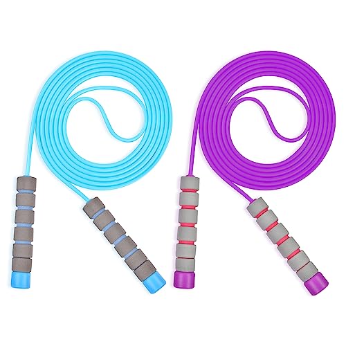 flintronic Comba Saltar Para Niños 2 Piezas Para,Cuerda Para Saltar Suave Y Cuerda Ajustable Libre, 2.6m Longitud Ajustable, Mango Antideslizante De Espuma Suave, Para Niños Y Adultos-azul/morado