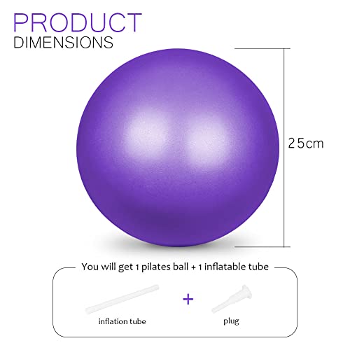 flintronic Pelota de Yoga, Mini Pelota de Pilates, 25 cm / 9,4 Pulgadas, Fitness, Pilates, Embarazo y Sentarse, Fitball, Equilibrio, Entrenamiento, 55cm 65cm, Hinchador Incluido