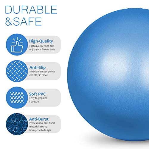 flintronic Pelota de Yoga, Mini Pelota de Pilates, 25 cm / 9,4 Pulgadas, Fitness, Pilates, Embarazo y Sentarse, Fitball, Equilibrio, Entrenamiento, 55cm 65cm, Hinchador Incluido