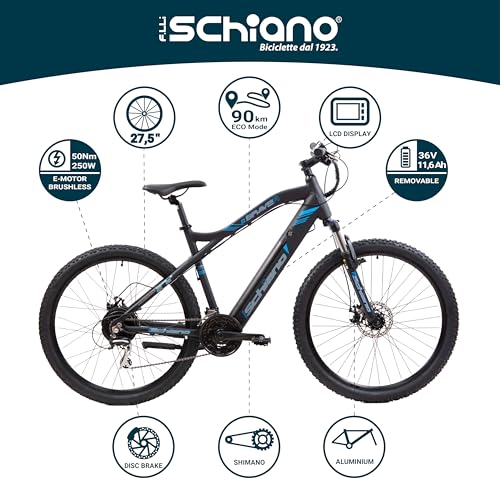 F.lli Schiano Braver 27.5", MTB Bicicleta Electrica, Unisex Adulto, Negro-azul